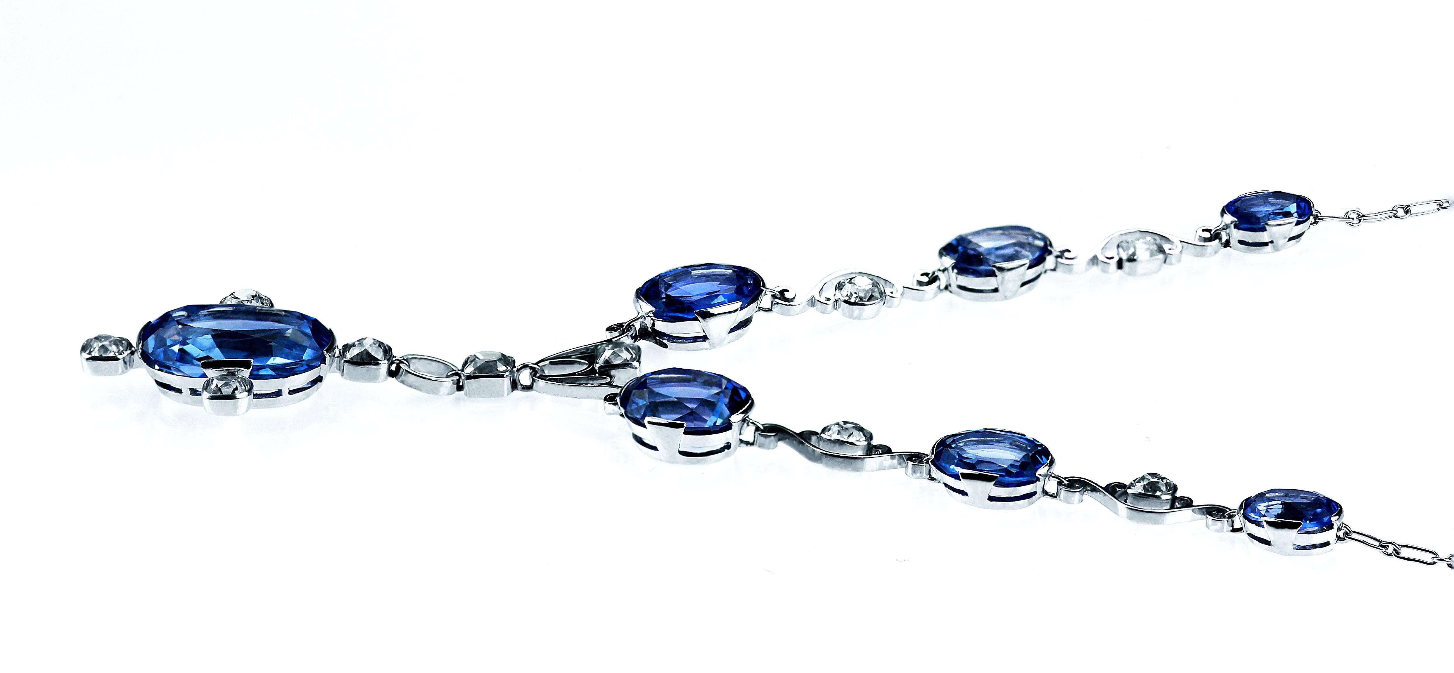 GCS Certified Natural Sri Lanka Sapphire and Diamond Antique Necklace/Headpiece In Excellent Condition In London, GB