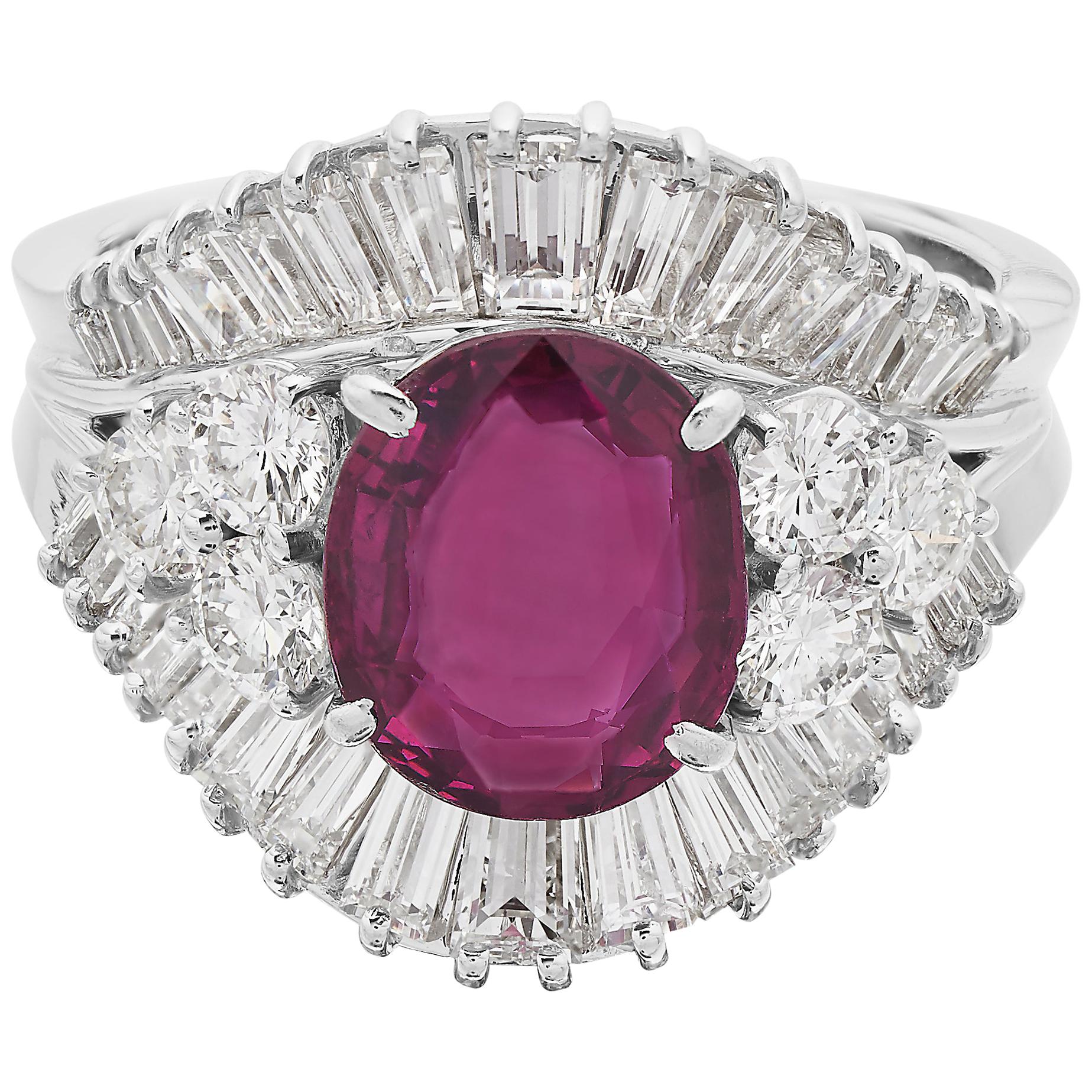 Certified Natural Unheated Ruby 2.1 Ct & Diamond Cocktail/Cluser Ring in 18K