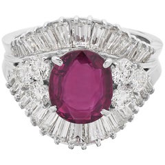 Certified Natural Unheated Ruby 2.1 Ct 
Diamond Cocktail/Cluser Ring in 18K