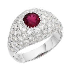 GCS Certified Natural Unheated Ruby and Diamond Bombe Ring in 18 Karat Gold