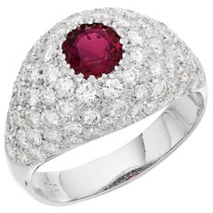 GCS Certified Natural Unheated Ruby and Diamond Bombe Ring in 18 Karat Gold
