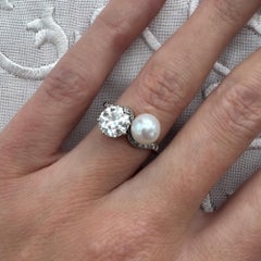 GCS Edwardian Natural Pearl 1.50 Ct Diamond Toi et Moi Ring Circa 1910