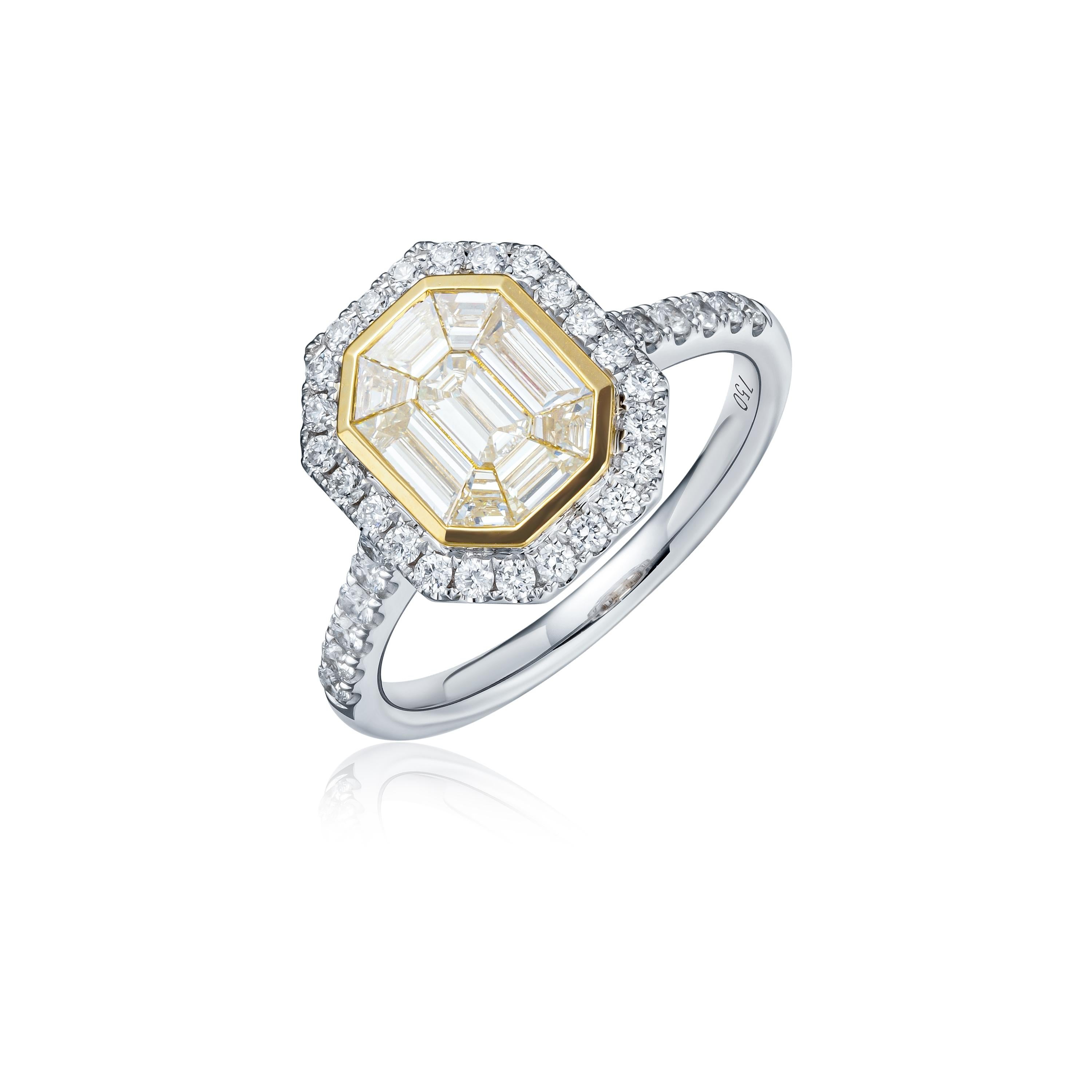 Contemporary GDP's 0.87ct Pie-cut Emarald Shape Natural Diamond ring, Pie-cut Diamond Jewelry For Sale