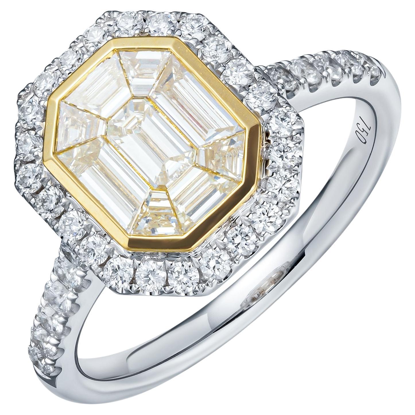 GDP's 0,87 Karat Ring mit natürlichem Diamanten in Smaragdform in Pie-Schliff, Diamantschmuck im Pie-Schliff