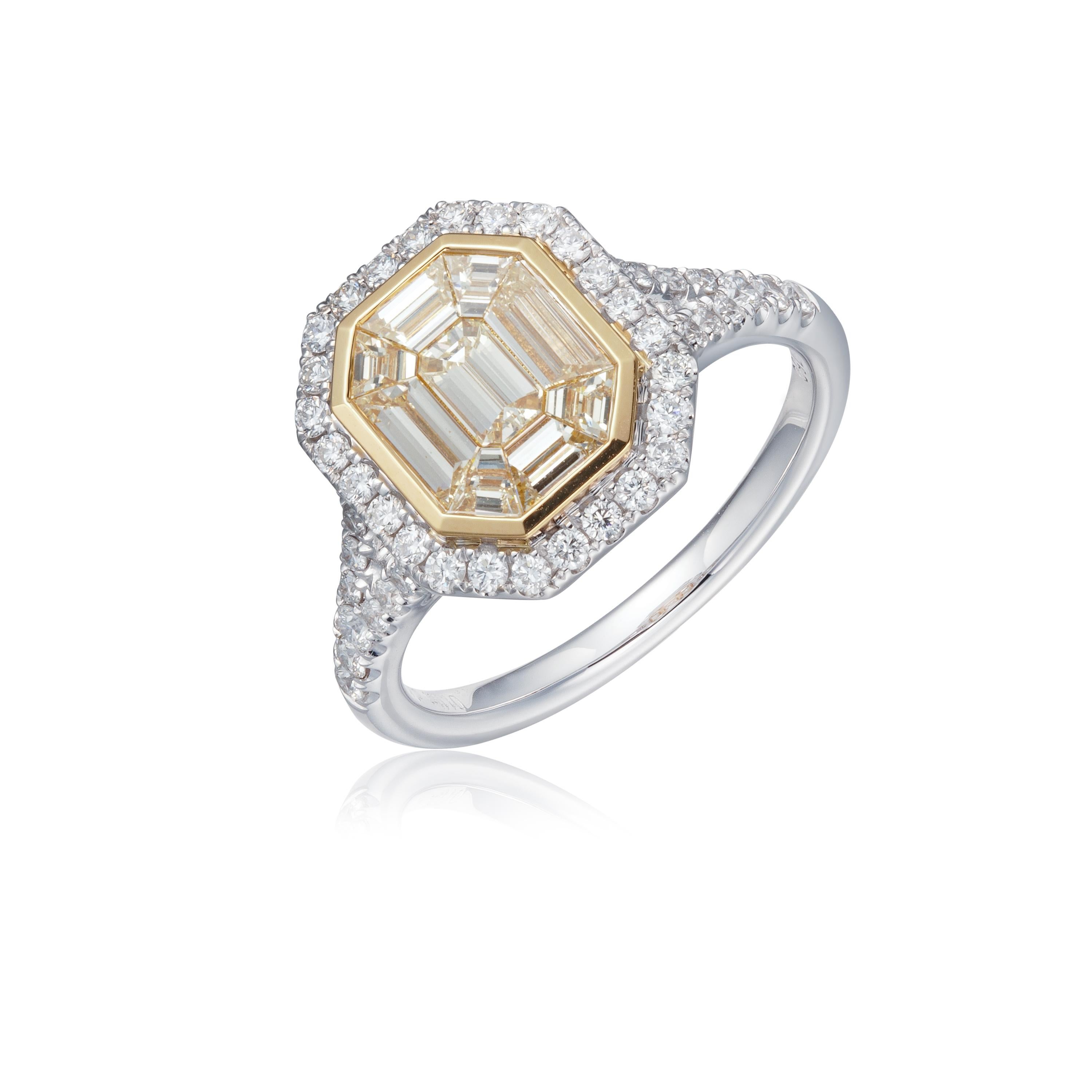 GDP's 1.11ct Pie cut Emerald Shape Diamond Engagement Ring in 18K White Gold In New Condition For Sale In Hong Kong, HK