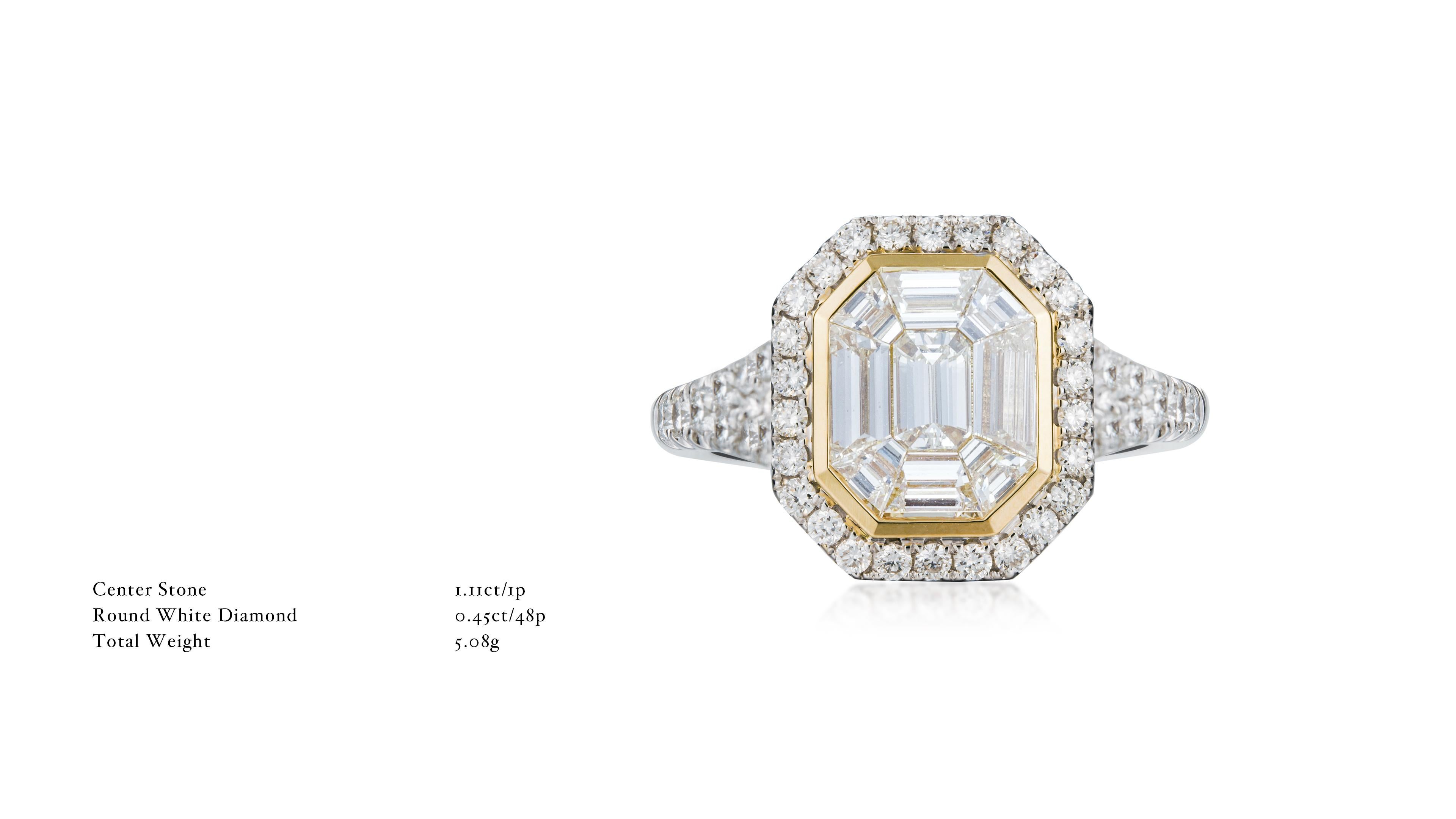 Women's GDP's 1.11ct Pie cut Emerald Shape Diamond Engagement Ring in 18K White Gold For Sale