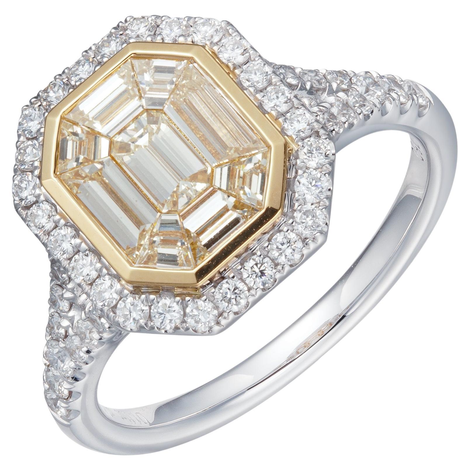 GDP's 1.11ct Pie cut Emerald Shape Diamond Engagement Ring in 18K White Gold For Sale