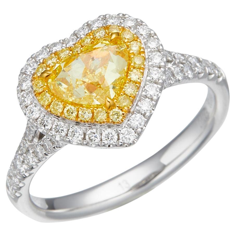 Anillo de diamantes de color natural con certificado GIA de 1,00 ct en forma de corazón amarillo fantasía