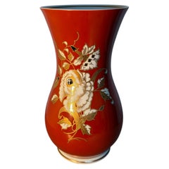 GDR Goldrelief Hand-Painted Red Porcelain Vase with Floral Design