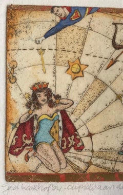''Cupid in the Southern Starry Sky'' Hand-colored etching with Gold Leaf