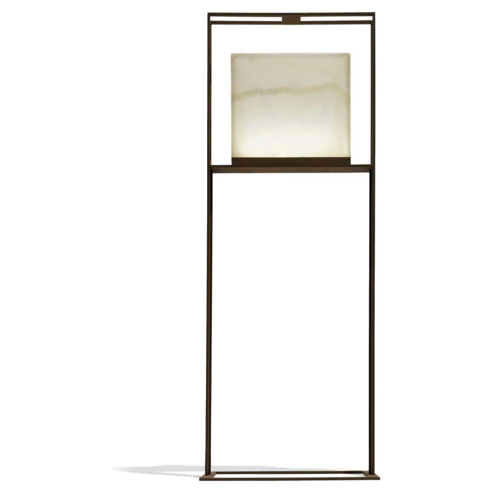 Gea floor lamp made of carob-colored painted steel and diffuser made of  onyx