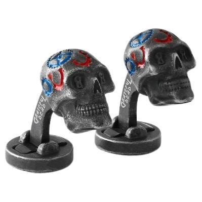 Gear Skull Cufflinks in Black IP Plated Stainless Steel For Sale