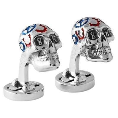 Gear Skull Cufflinks in IP Plated Stainless Steel For Sale