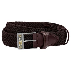 Ceinture à boucle en T Gear en rayonne et cuir marron et fermoir en titane brossé, taille S