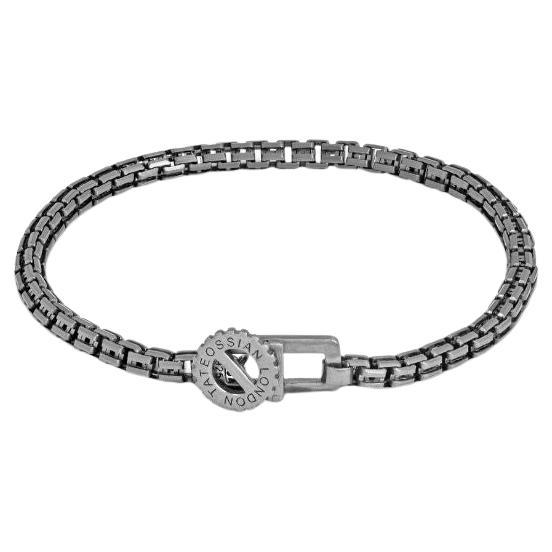 Gear Venetian Chain Bracelet in Oxidised Sterling Silver, Size S For Sale