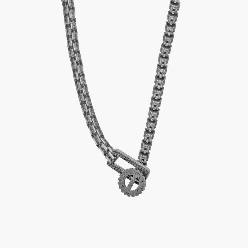 Gear Venetian Necklace in Black Rhodium Plated Sterling Silver For Sale