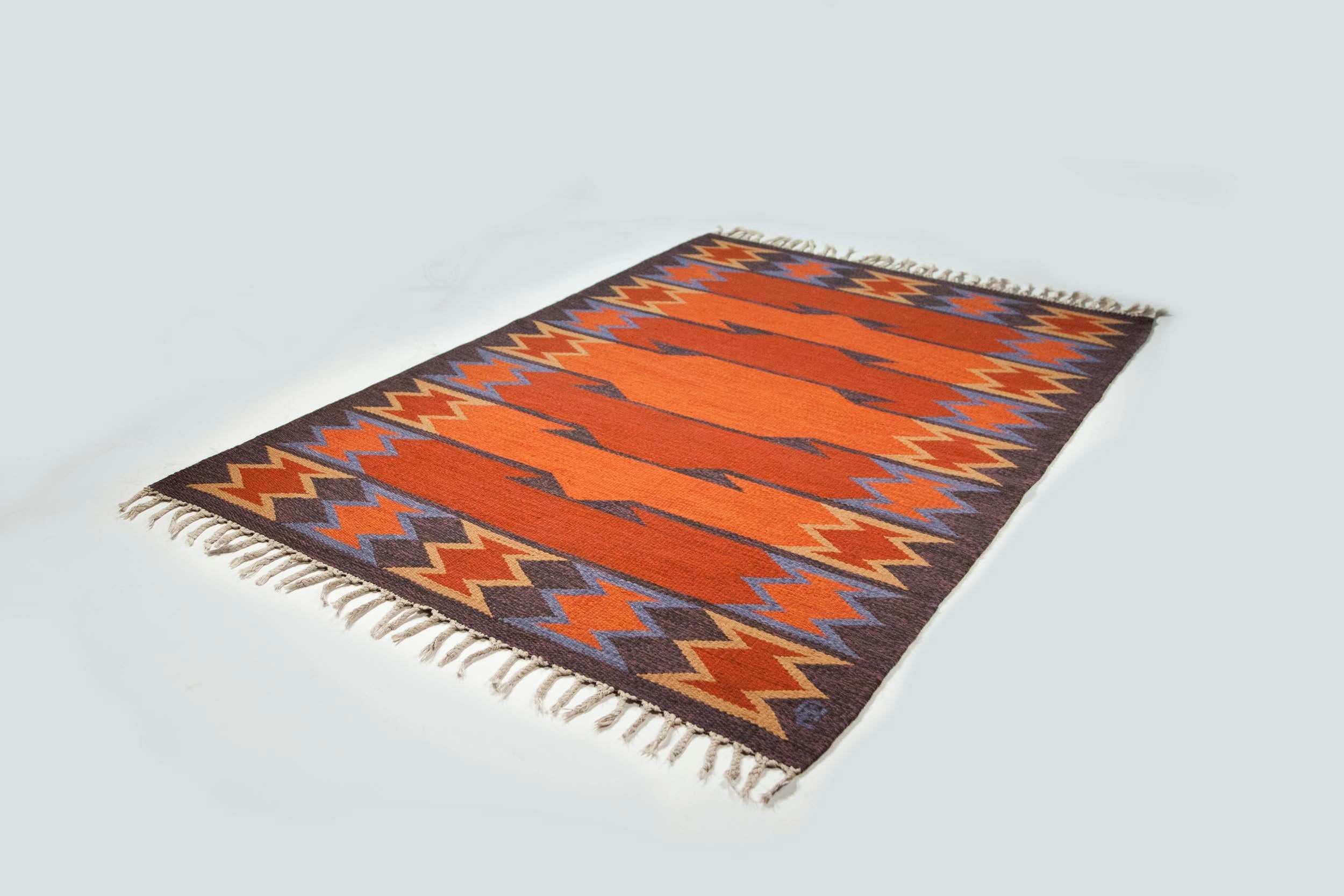 Geate Lantz, Swedish flat-weave rug signed GL, Sweden, 1960s.

 