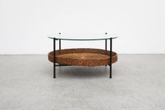 Gebr. Jonkers 'Attr' Modernist Two Tiered Round Coffee Table with Rattan Basket