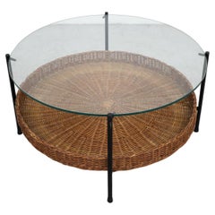 Gebr. Jonkers 'Attr' Modernist Two Tiered Round Coffee Table with Rattan Basket