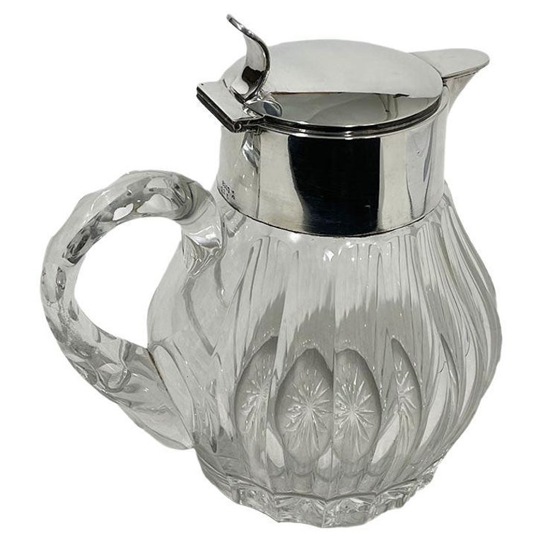 English 20th Century Glass and Silver Coffee Pitcher with Cabriole