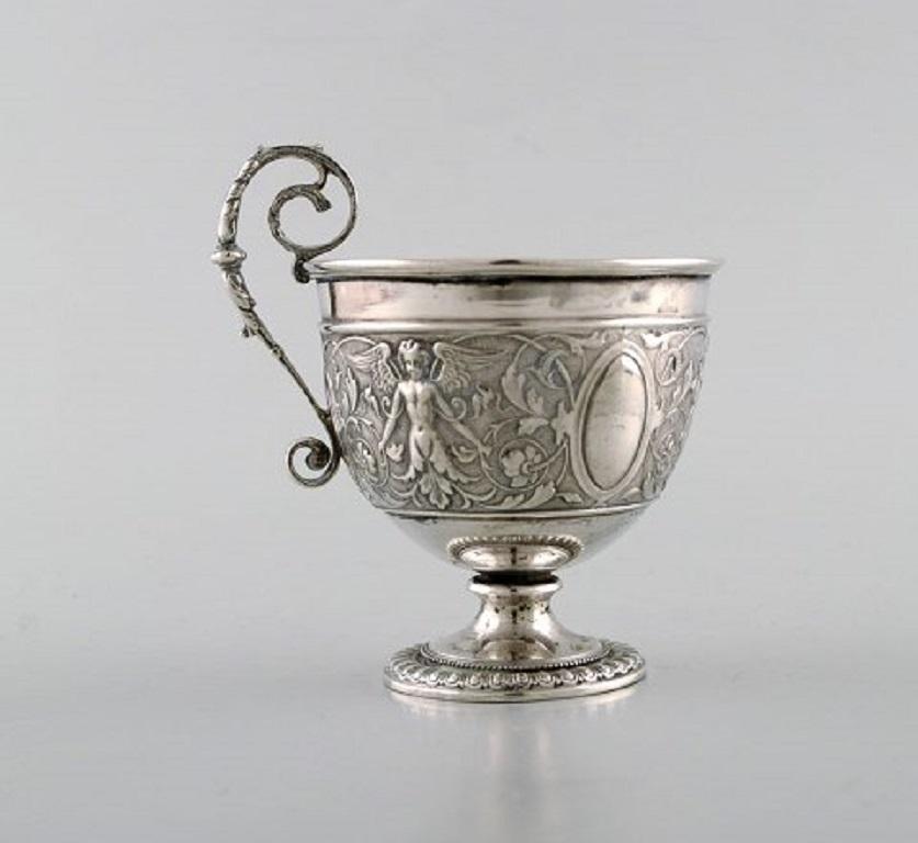 Renaissance Revival Gebrüder Friedländer, Berlin, Coffee Cup with Saucer in Silver, 19th Century