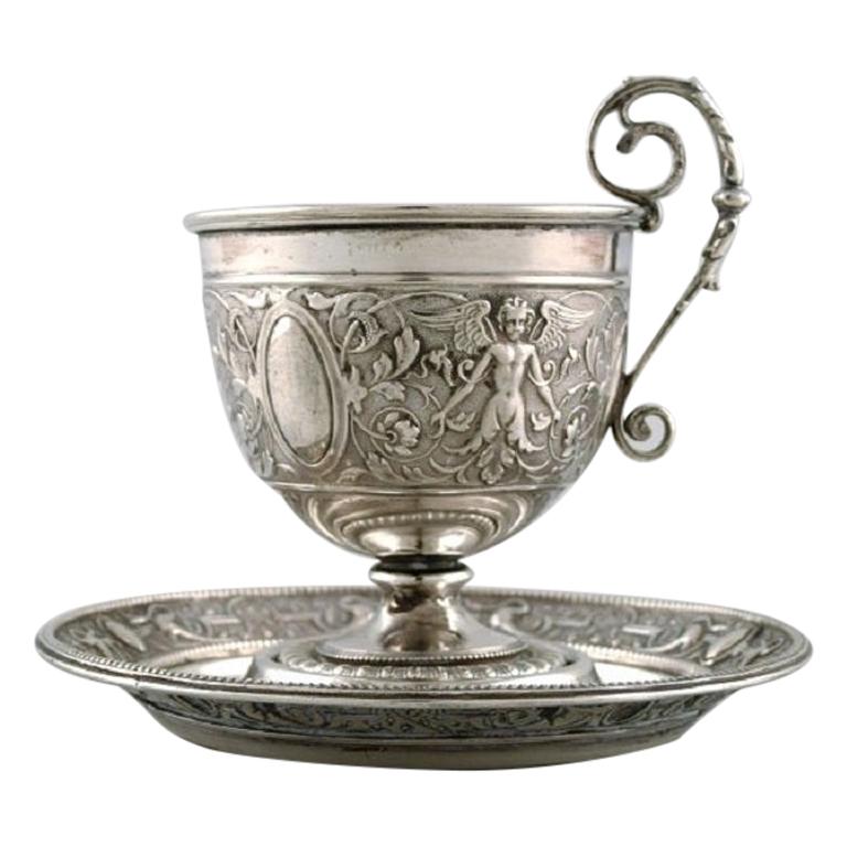 Gebrüder Friedländer, Berlin, Coffee Cup with Saucer in Silver, 19th Century
