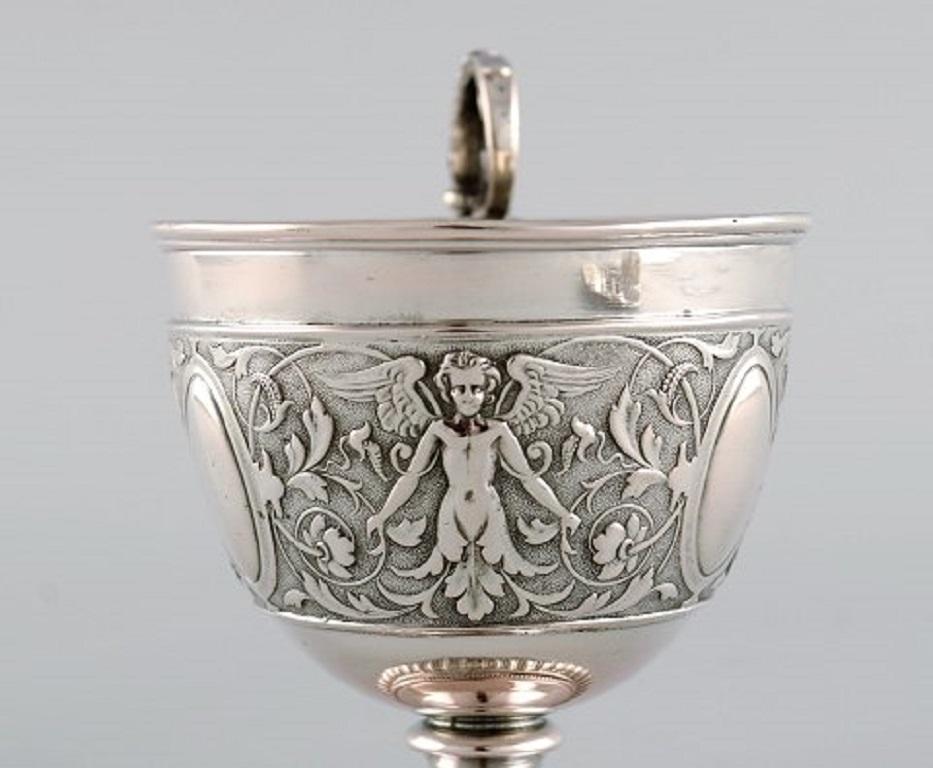 Renaissance Revival Gebrüder Friedländer, Berlin, Antique Coffee Cup with Saucer in Silver