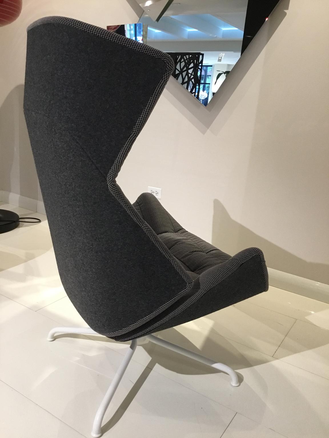 Gebruder Thonet Reclining Grey Fabric Armchair with Tubular Metal Swivel Base 1