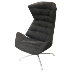 Gebruder Thonet Reclining Grey Fabric Armchair with Tubular Metal Swivel Base