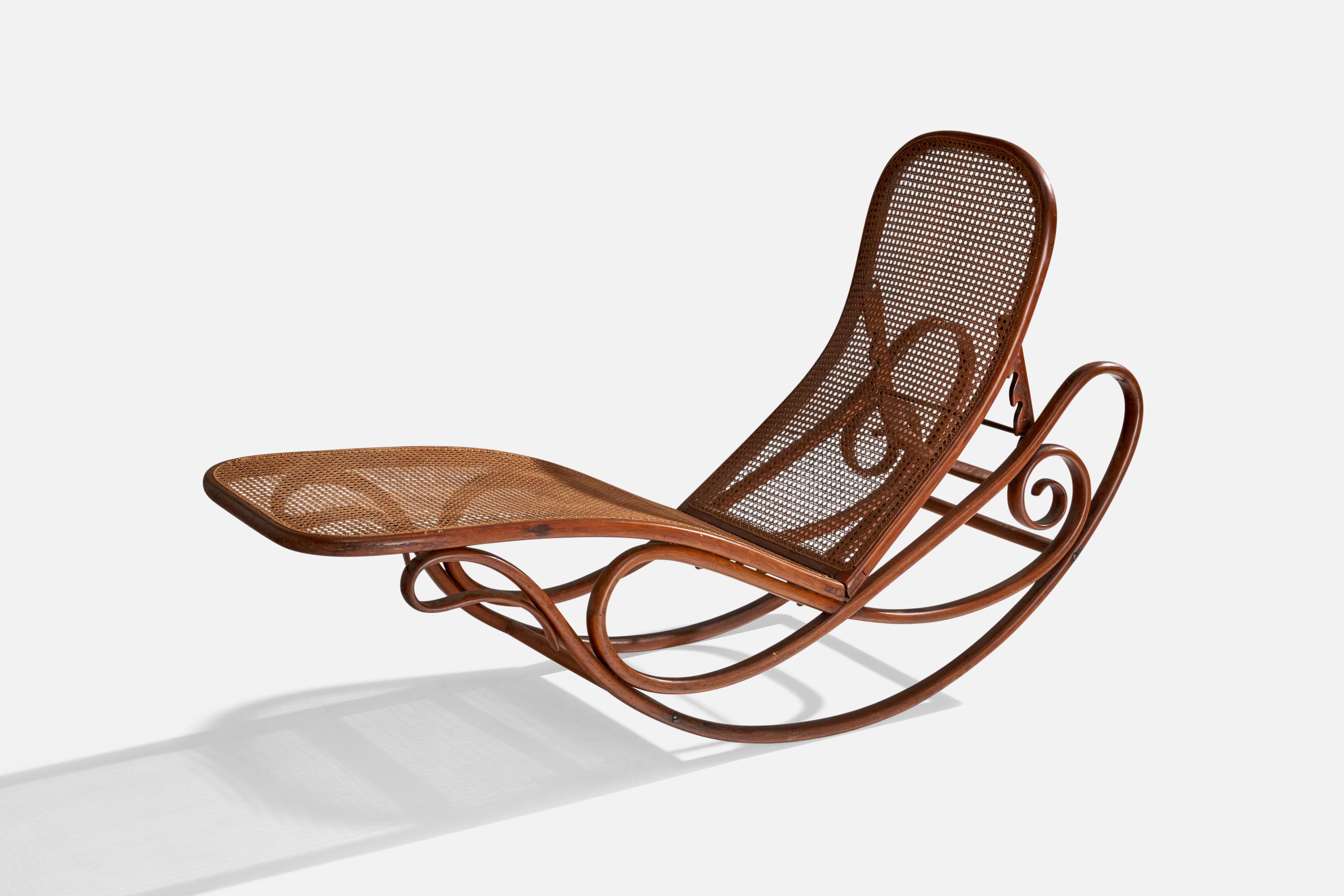 Austrian Gebruder Thonet, Rocking Chaise, Bentwood, Cane, Austria, 1900s For Sale