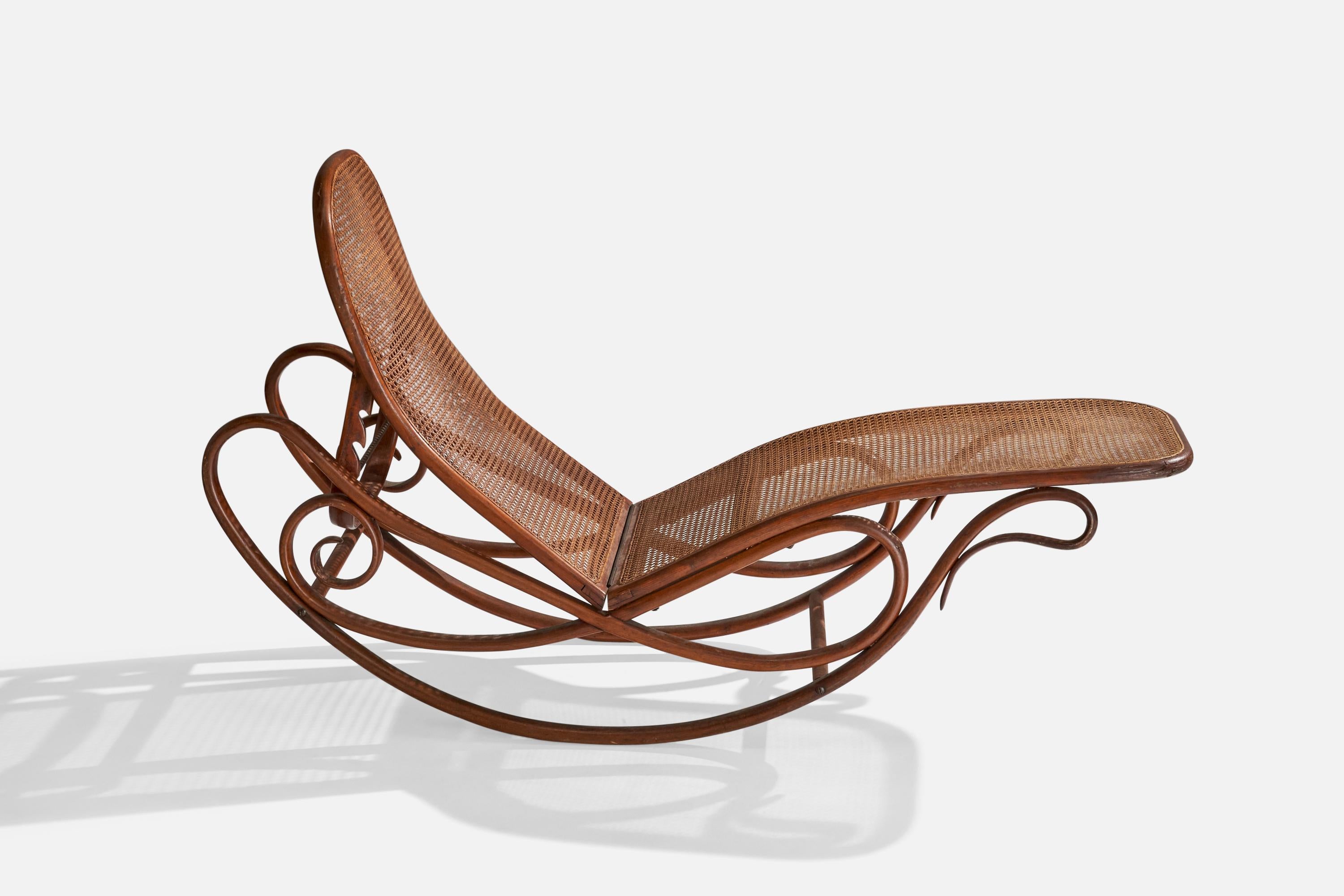 Early 20th Century Gebruder Thonet, Rocking Chaise, Bentwood, Cane, Austria, 1900s For Sale