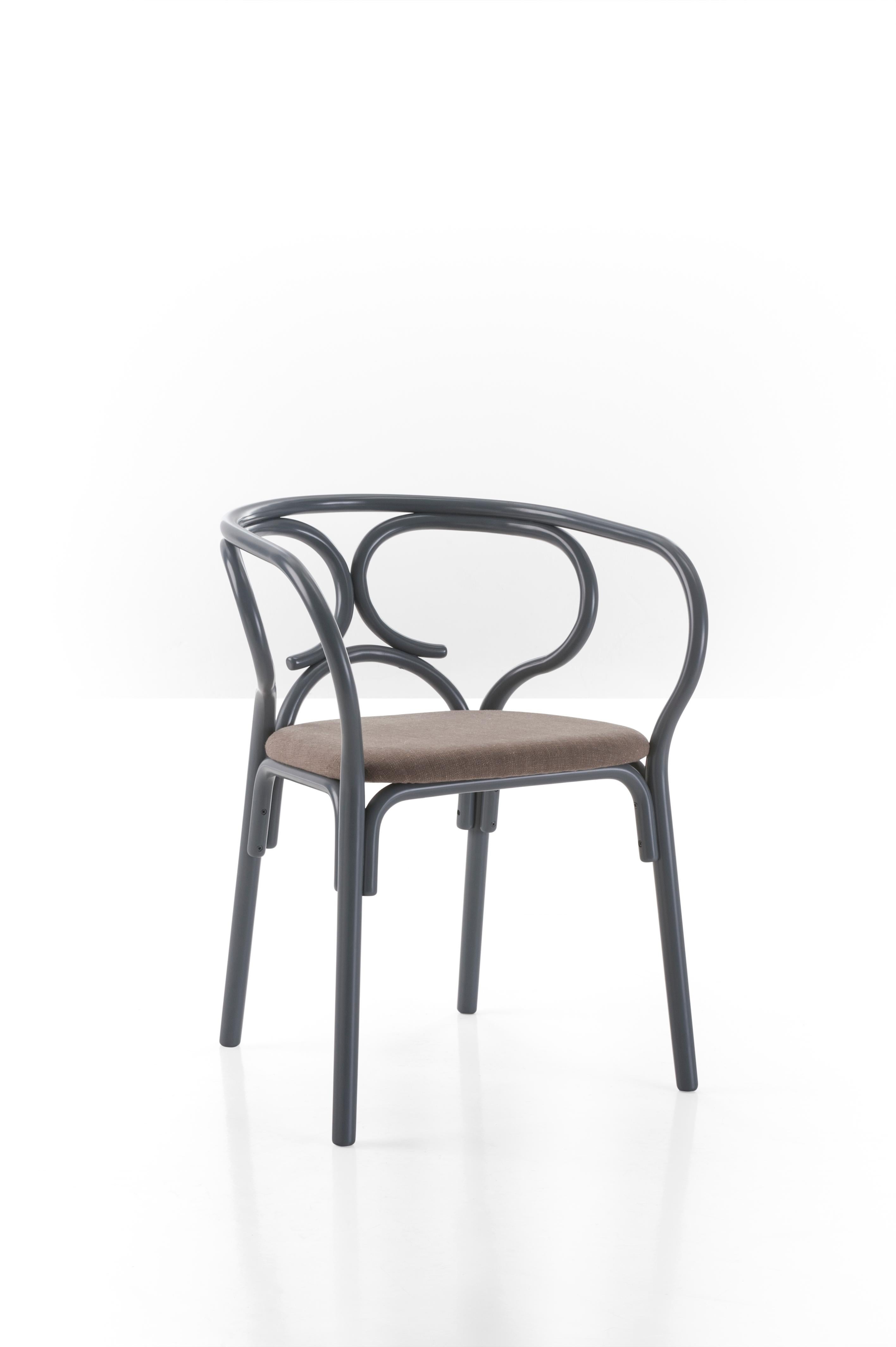 Modern Gebrüder Thonet Vienna GmbH Brezel Armchair in Blue Grey with Upholstered Seat For Sale
