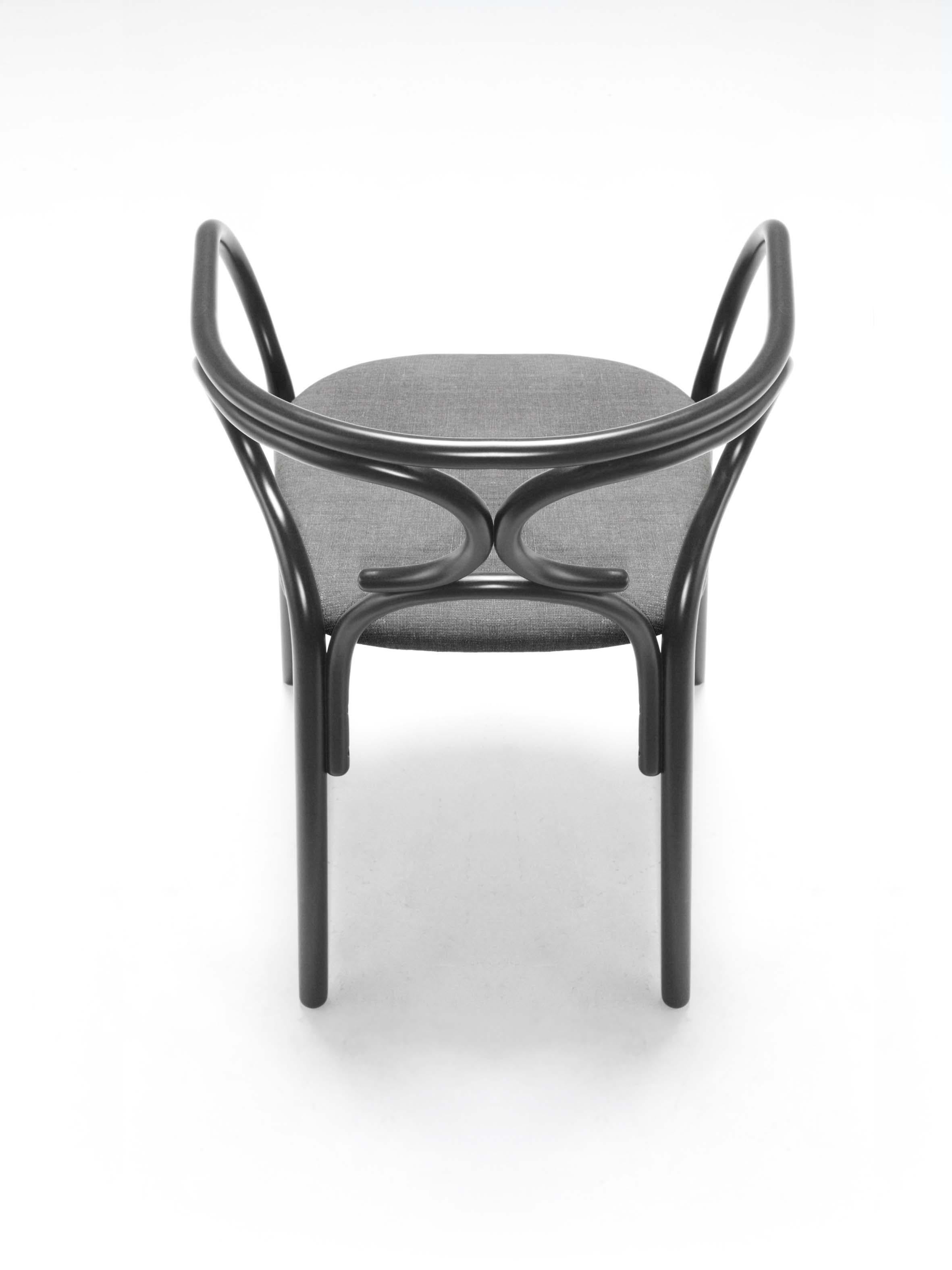 Austrian Gebrüder Thonet Vienna GmbH Brezel Armchair in Blue Grey with Upholstered Seat For Sale