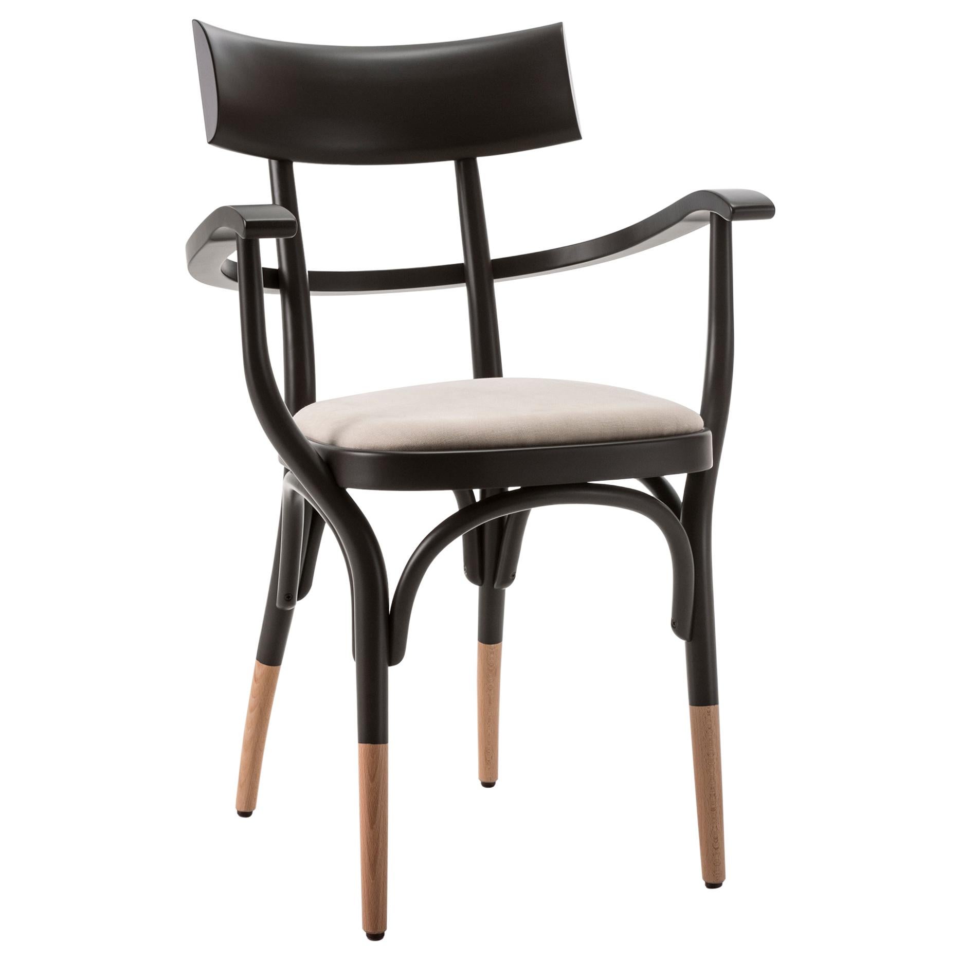 Gebrüder Thonet Vienna GmbH Czech Black Armchair with Upholstered Seat & Beech