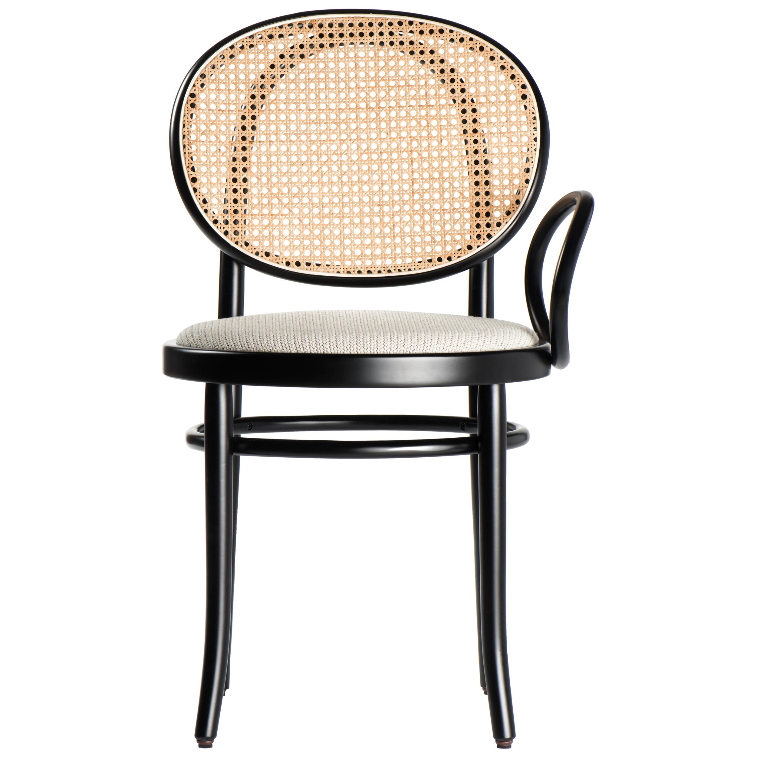 Gebrüder Thonet Vienna GmbH N.0 Single Armrest Chair in Black with Cane Backrest For Sale