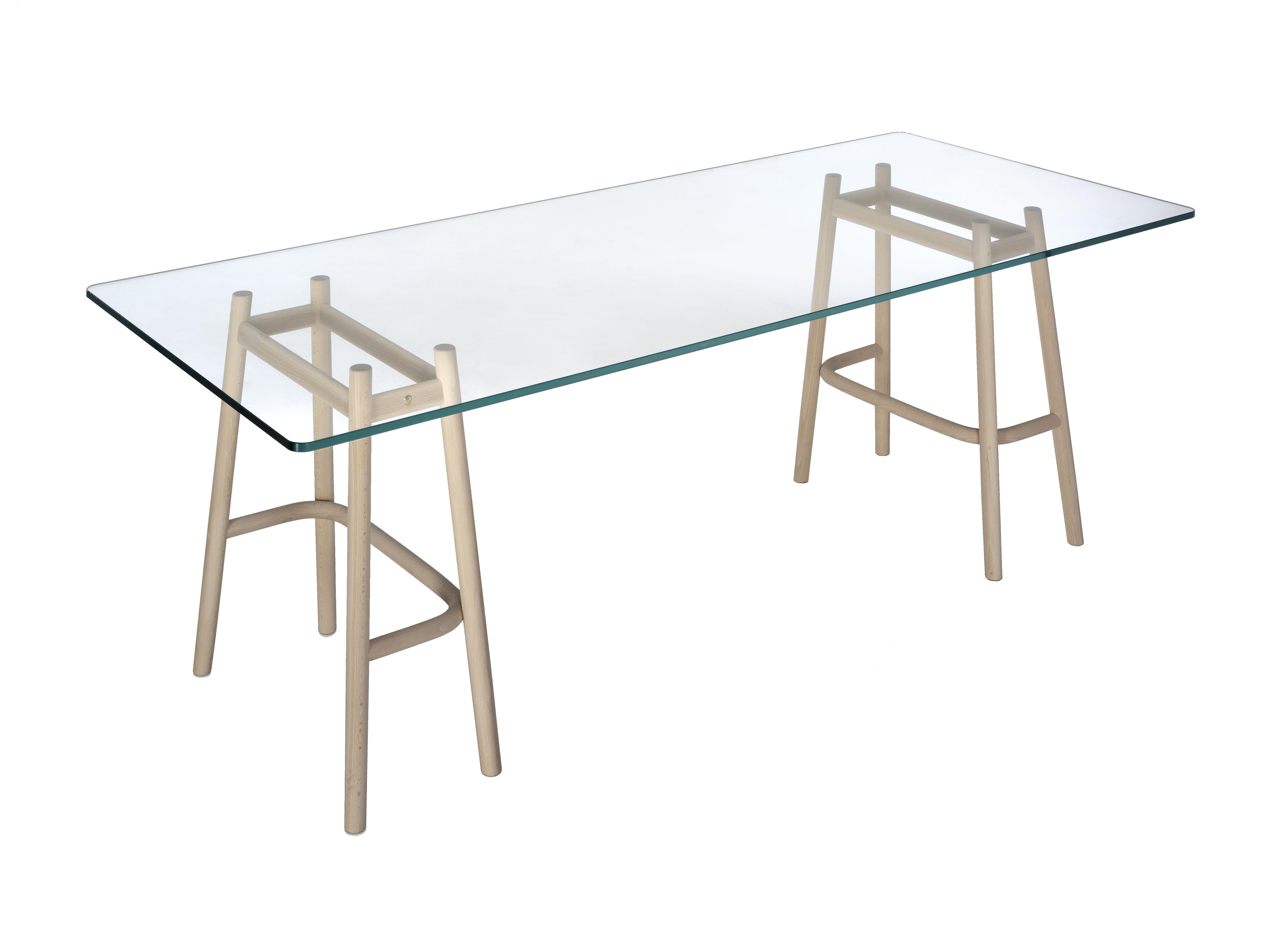Modern Gebrüder Thonet Vienna GmbH Single Curve Dining Table in Beech with Glass Top For Sale
