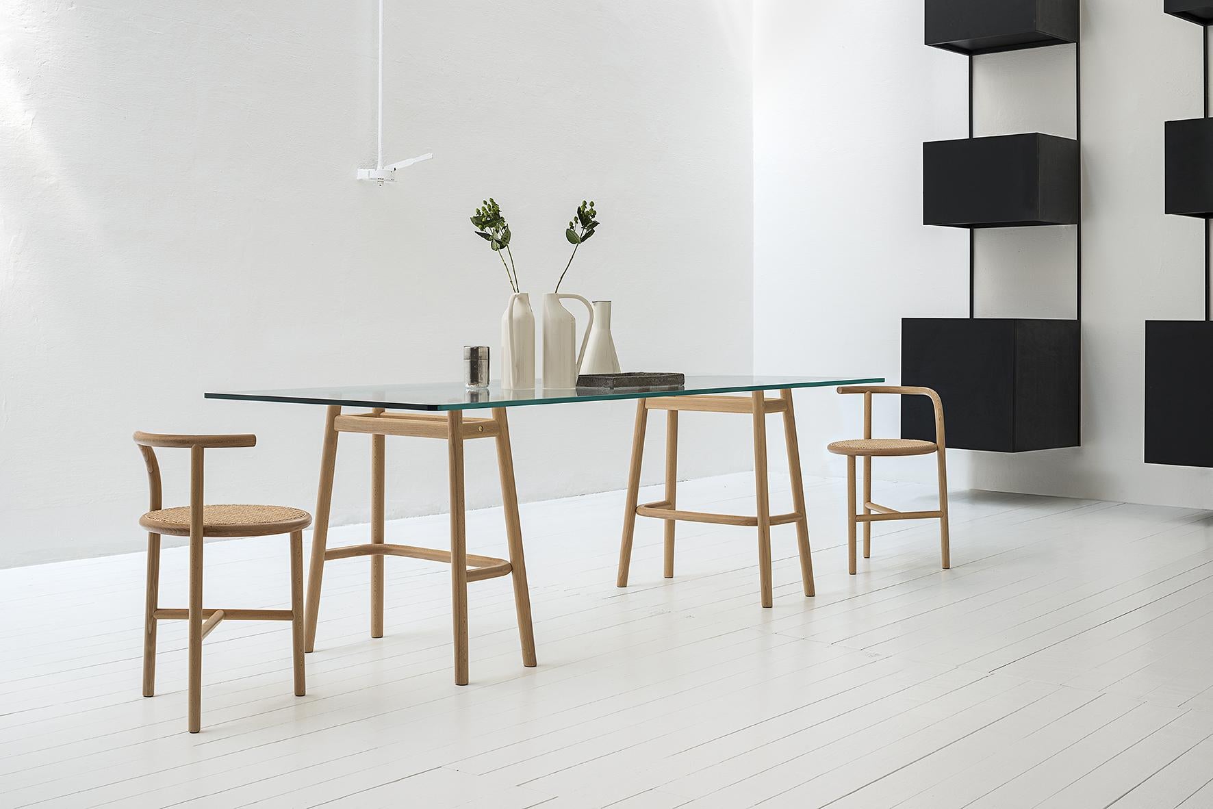 Contemporary Gebrüder Thonet Vienna GmbH Single Curve Dining Table in Beech with Glass Top For Sale