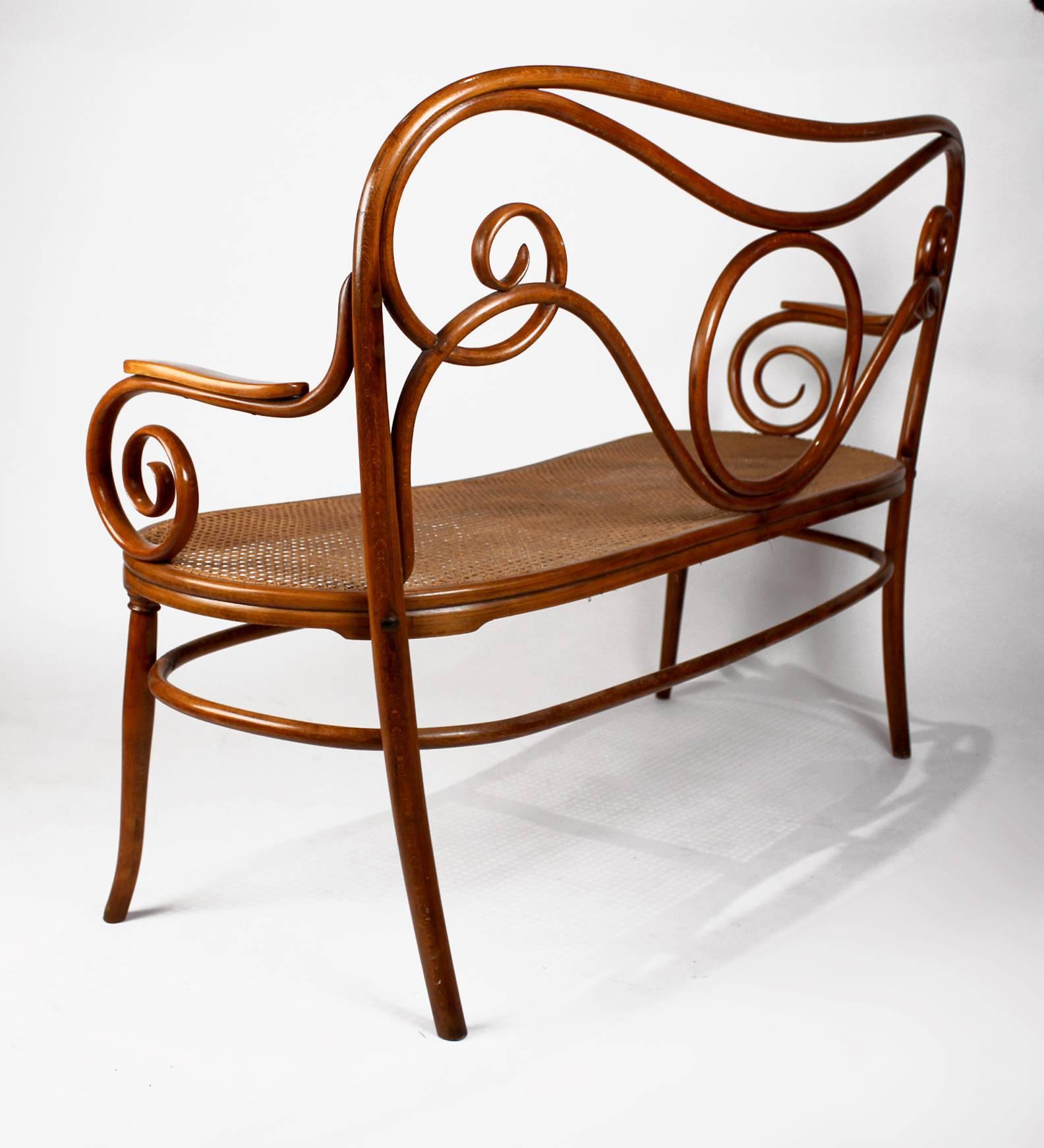 Vienna Secession Gebruder Thonet Viennese Secessionist Bentwood Settee Designed by August Thonet