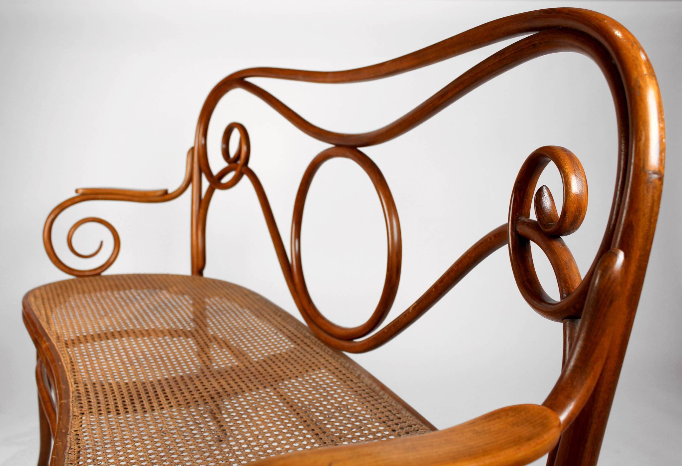 Gebruder Thonet Viennese Secessionist Bentwood Settee Designed by August Thonet In Good Condition In Dallas, TX