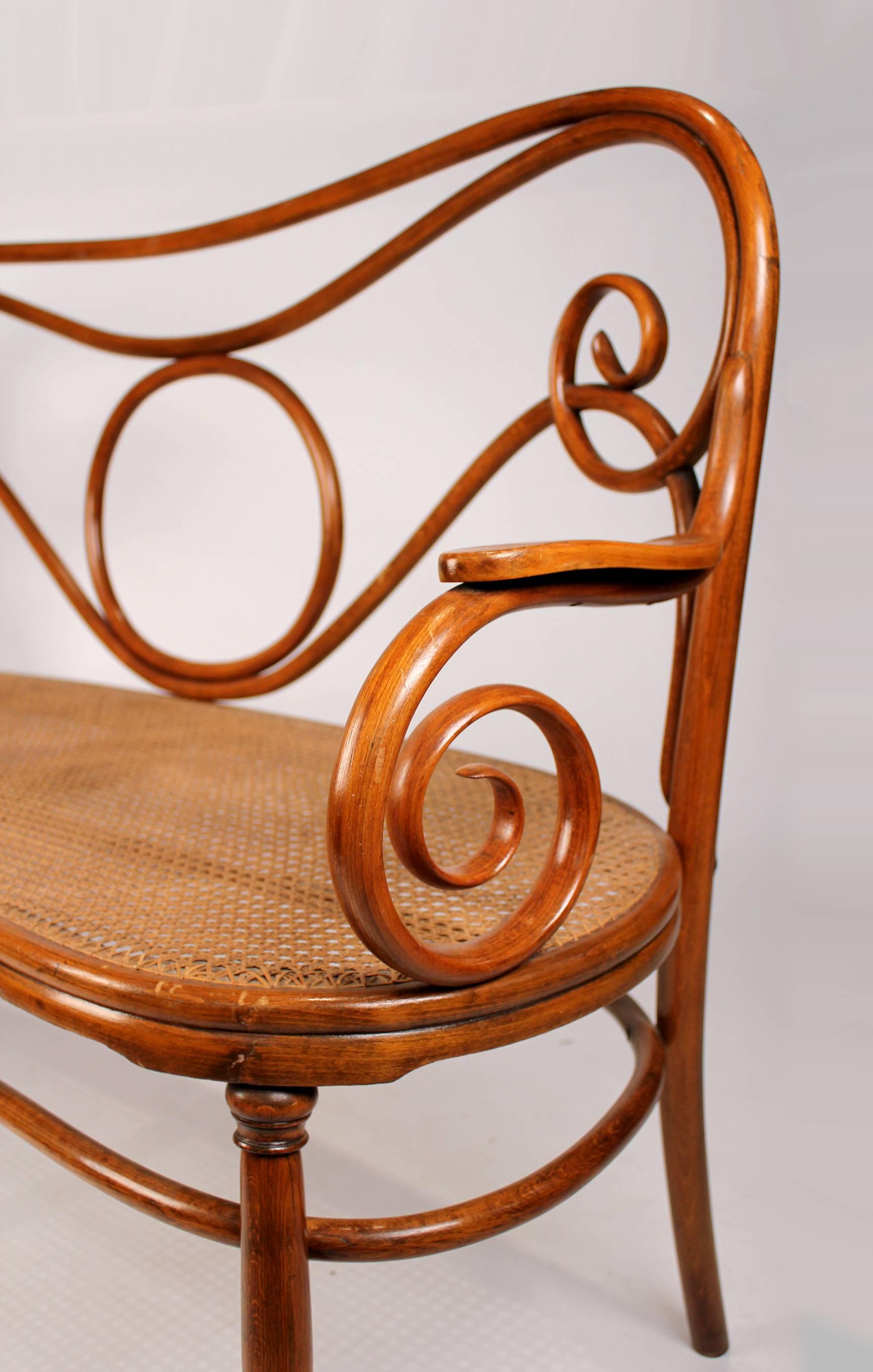 19th Century Gebruder Thonet Viennese Secessionist Bentwood Settee Designed by August Thonet