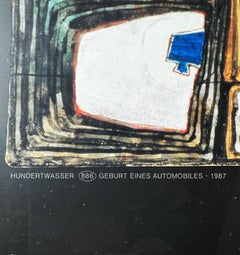 Geburt eines automobils, Foil Embossed Poster by Hundertwasser 1987, framed