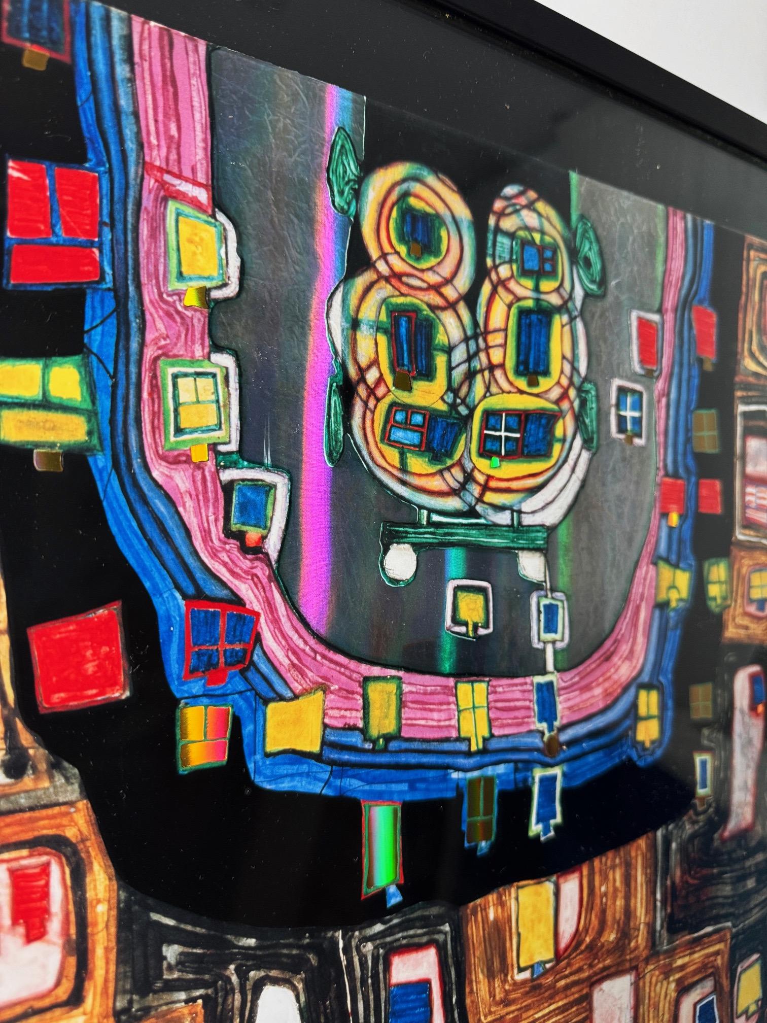 Geburt eines automobils, Cartel en relieve de Hundertwasser 1987, enmarcado Siglo XXI y contemporáneo en venta