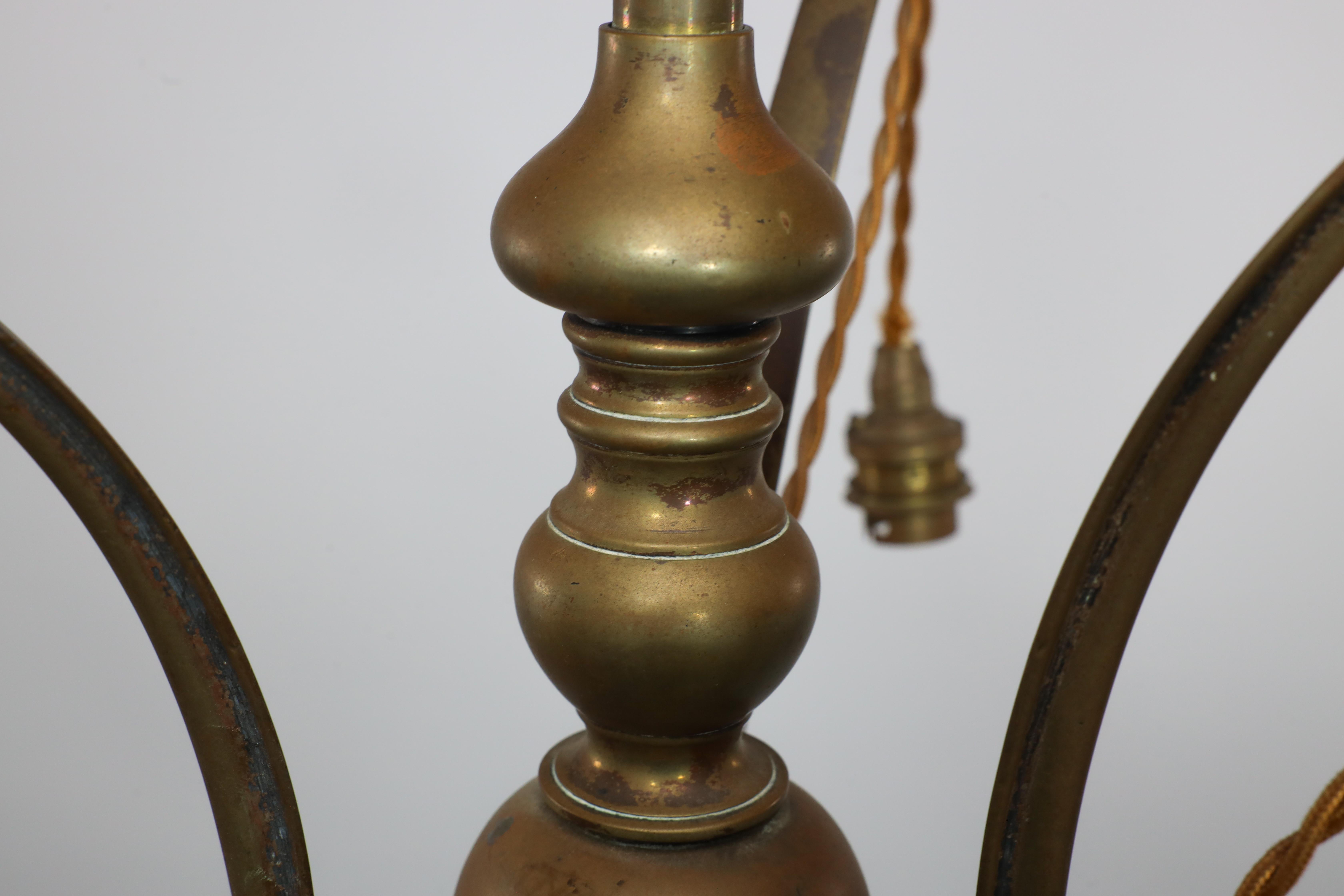Early 20th Century GEC Arts and Crafts brass three branch ceiling light For Sale