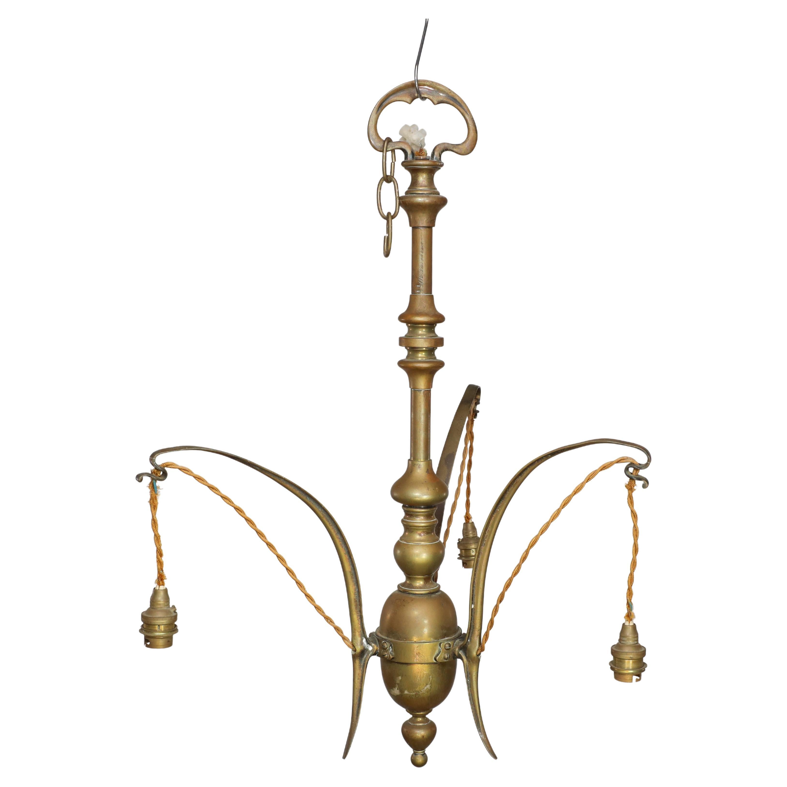 GEC Arts and Crafts brass three branch ceiling light