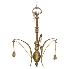 GEC Arts and Crafts brass three branch ceiling light