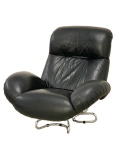 Gecchelin for Busnelli Swivel Armchair Fiberglass Leather Black:: Italy:: 1970s