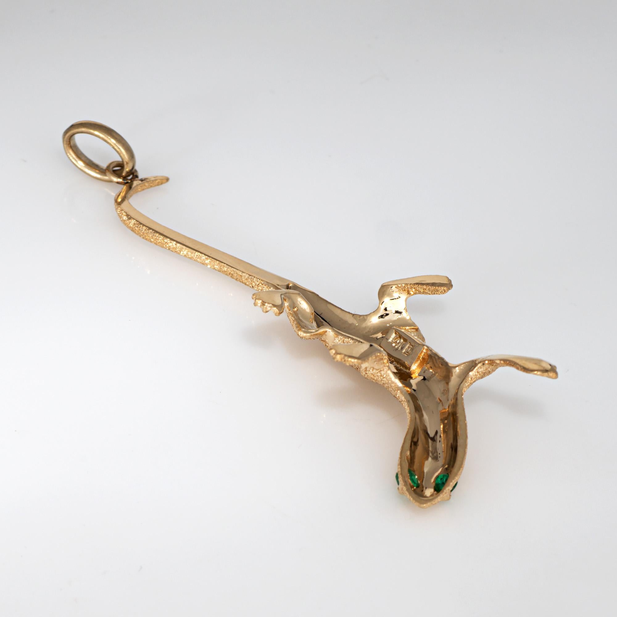 Colgante Gecko Oro Amarillo 14k Dije Ojos Esmeralda Lagarto Fine Estate Jewelry Corte redondo