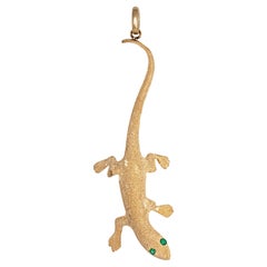 Colgante Gecko Oro Amarillo 14k Dije Ojos Esmeralda Lagarto Fine Estate Jewelry