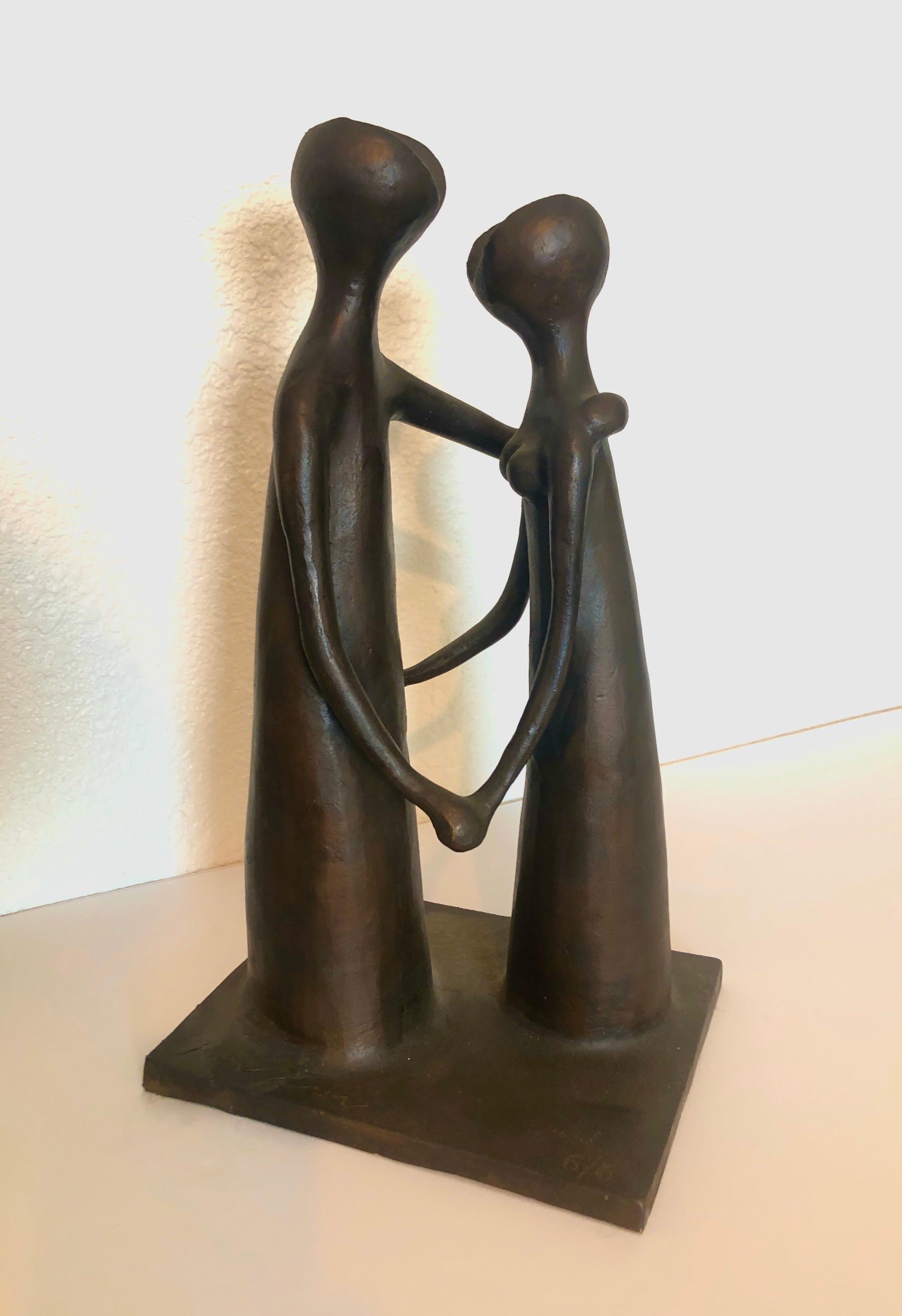 Israeli Bronze Sculpture Lovers Embrace Abstract Modernist Ein Hod Israel For Sale 4