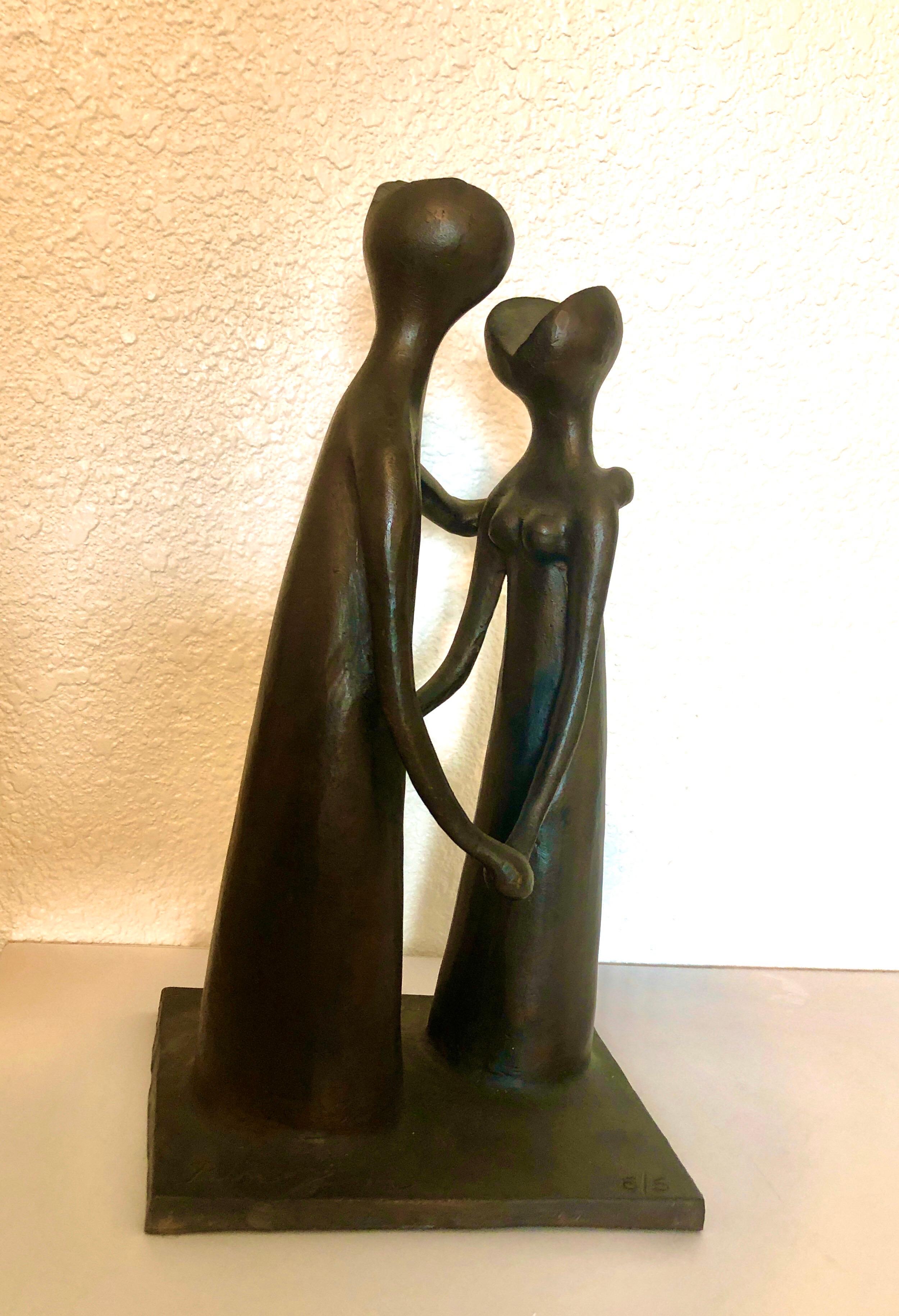 Israeli Bronze Sculpture Lovers Embrace Abstract Modernist Ein Hod Israel For Sale 8